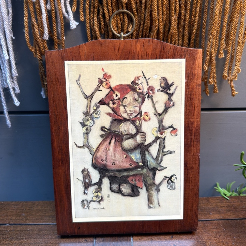 Vintage GOEBEL HUMMEL Character Wood Wall Plaques Decor-girl Gnome